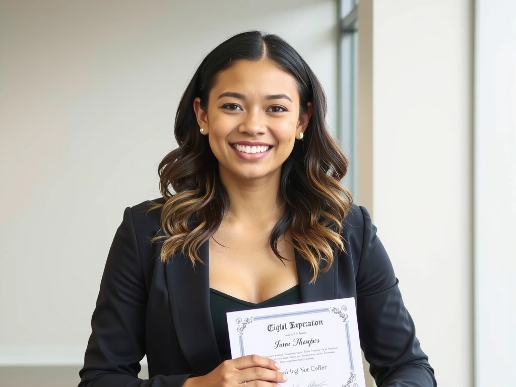 Giovane donna che festeggia un piccolo successo, simboleggiando la crescita e i traguardi raggiunti